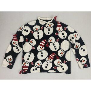 Michael Simon Women's S Snowman Sweater Stripe Hat & Scarf Ramie Cotton Blend